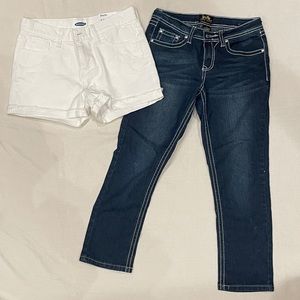 KIDS size 14 White Shorts and Vintage Jean duo